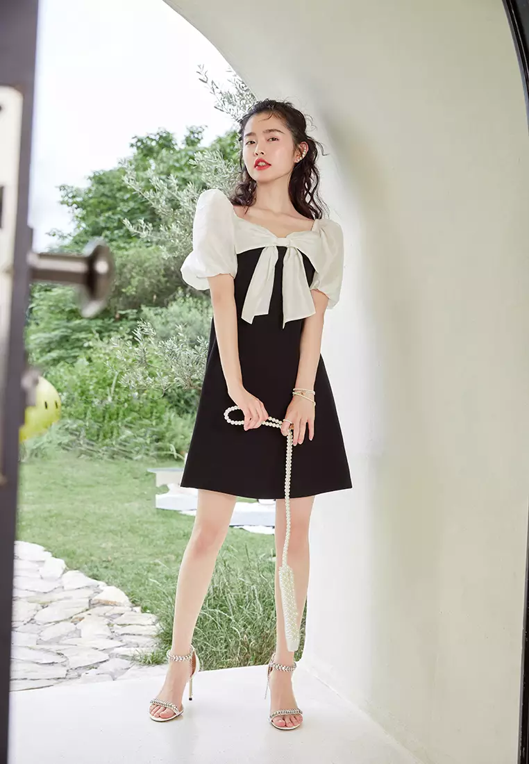 Puff Sleeve Two Tone Mini Dress