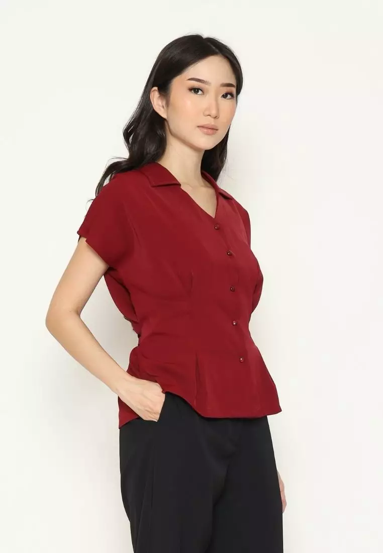 Urban Exchange Diandra Blouse Red - Atasan Blouse Lengan Pendek