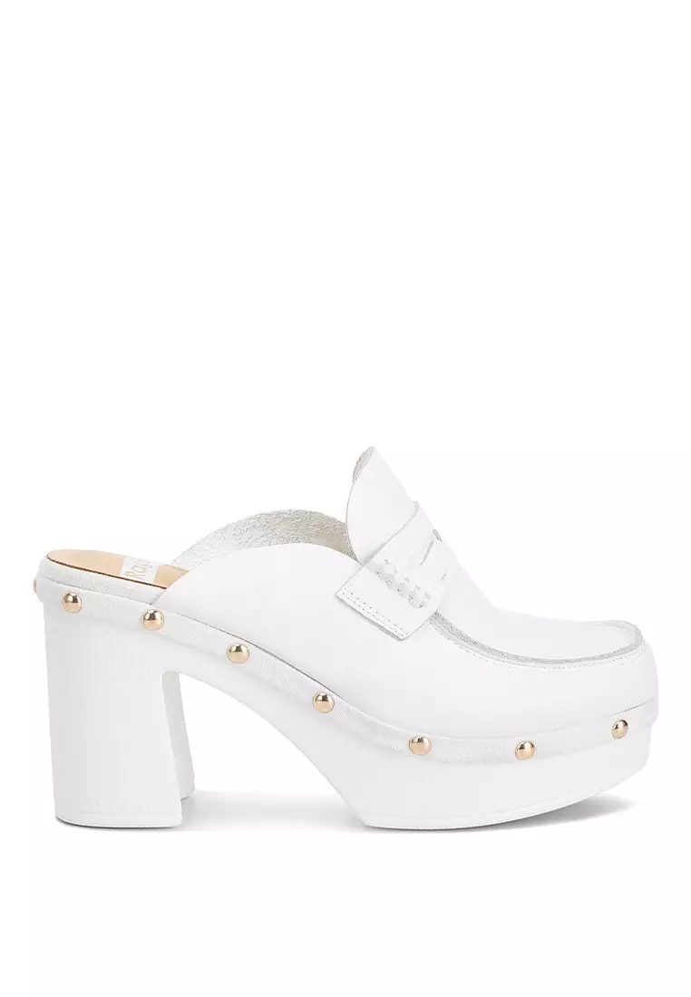 Discount on London Rag  shoes - SKU: White Recycled Leather Platform Clogs