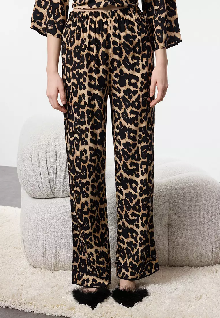 Multicolored Leopard Patterned Viscose Woven Pajama Set THMAW21PT0292
