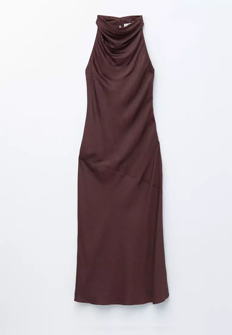 Cowl-Neck Satin Midi Dress