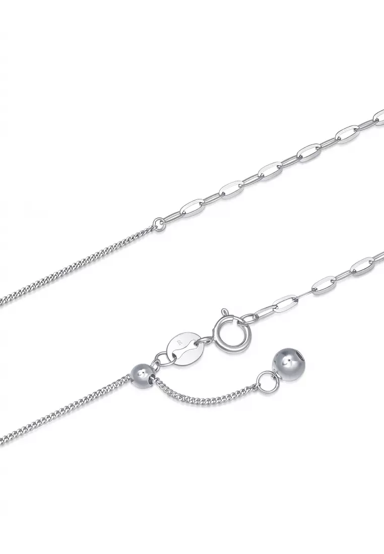 18K White Gold Curb Chain and Paperclip Chain Necklace for Women 94223N