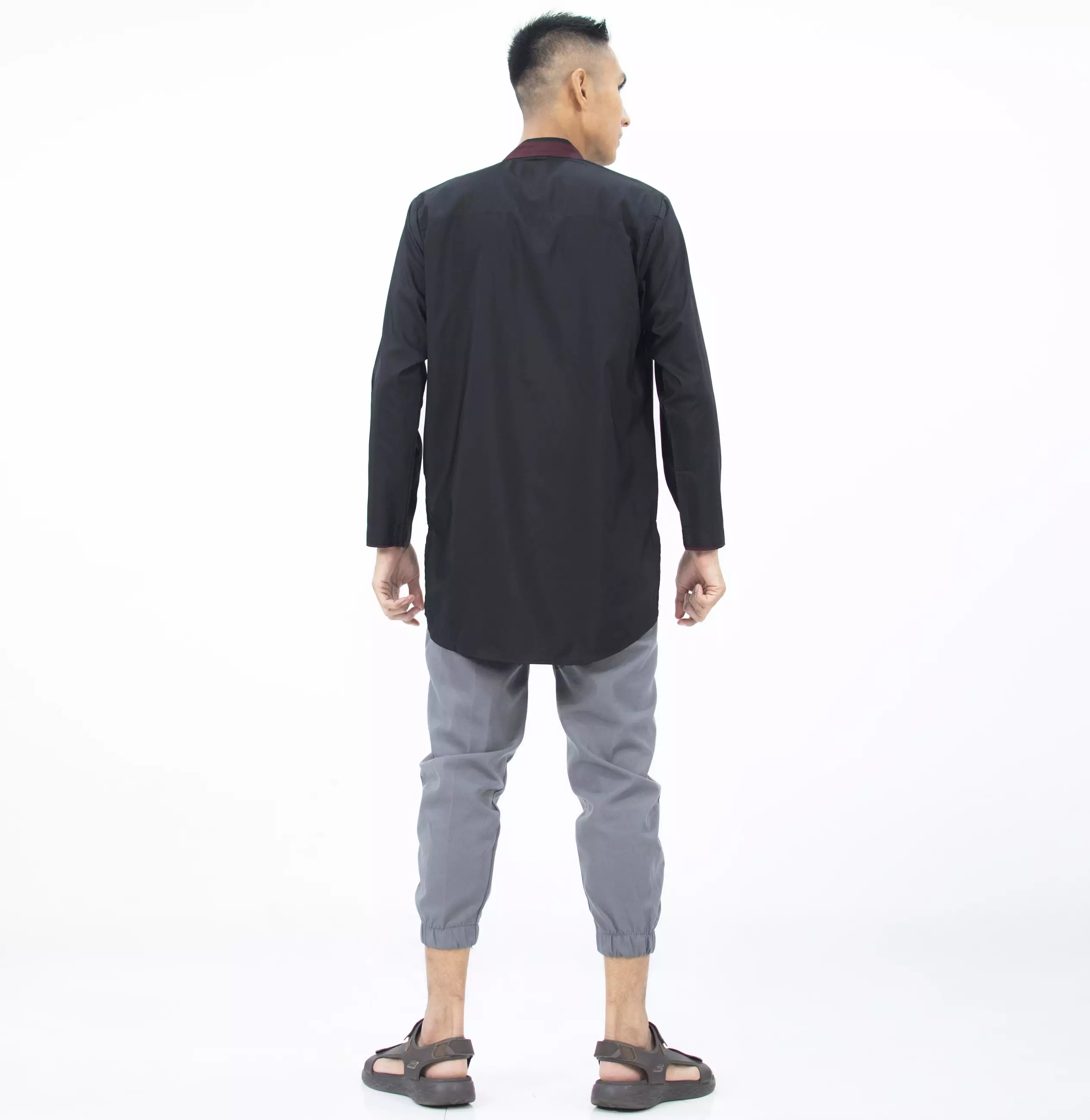 DHABI Baju Lebaran Baju Koko Lengan Panjang Kemeja Koko Kemeja Kurta Pria - HITAM