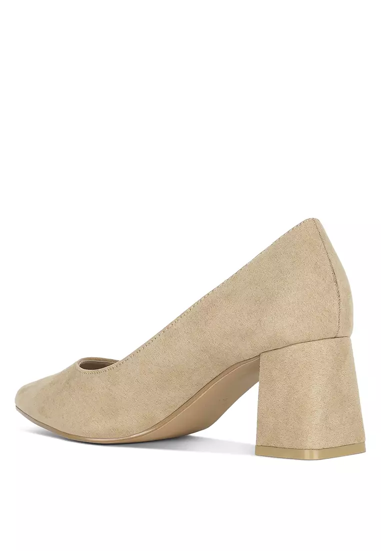 Block Heel Pumps in Beige