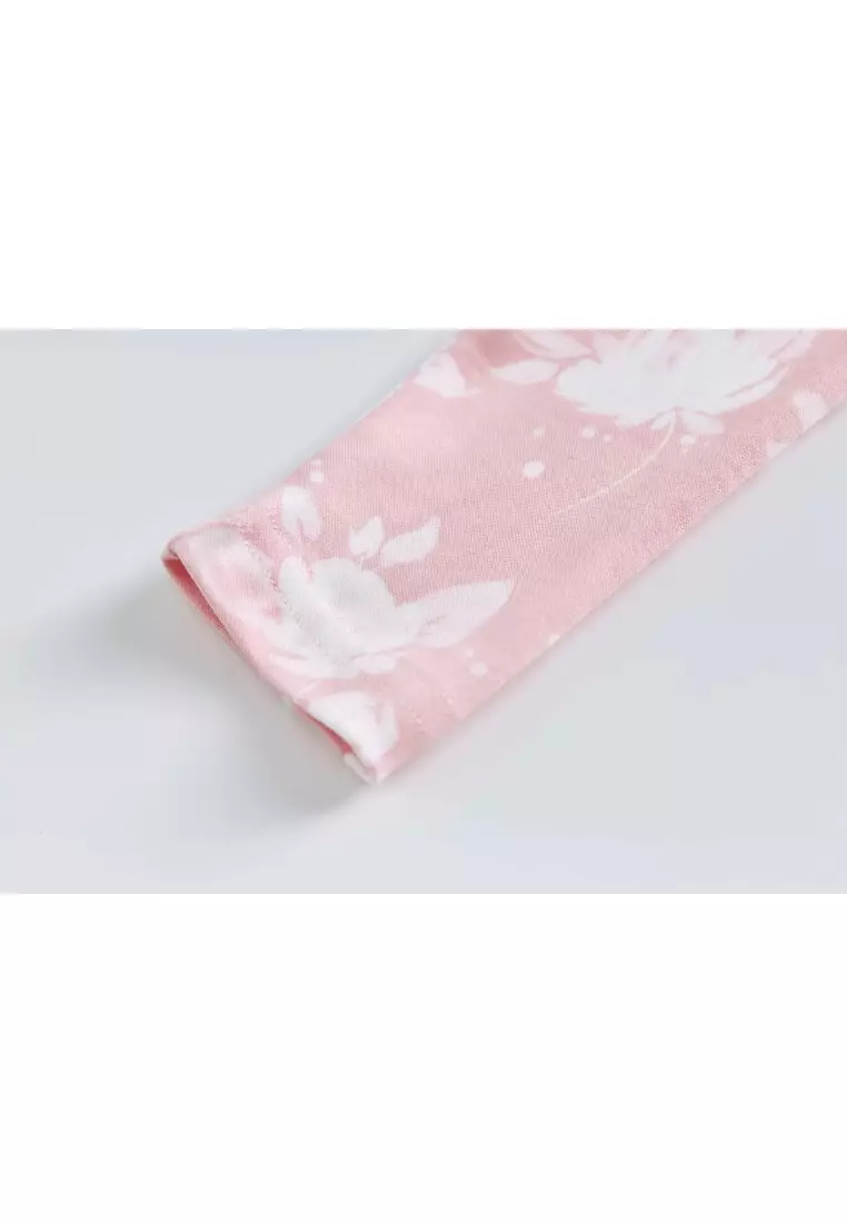 嬰兒小孩睡衣 粉白色花朵上衣及褲子套裝