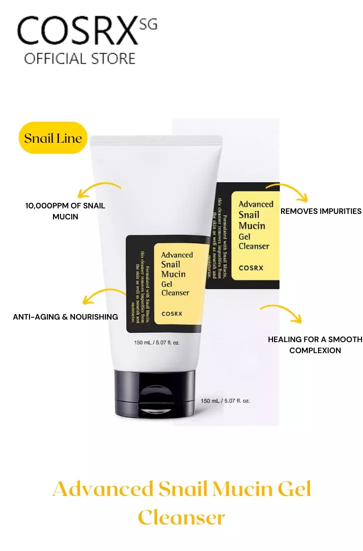 Cosrx Snail Set(Snail Cleanser 150ml+96 Essence 100ml+92 Cream(Jar)100ml+Snail Eye Cream 25ml+ Hydrogel Mask Box 3's)