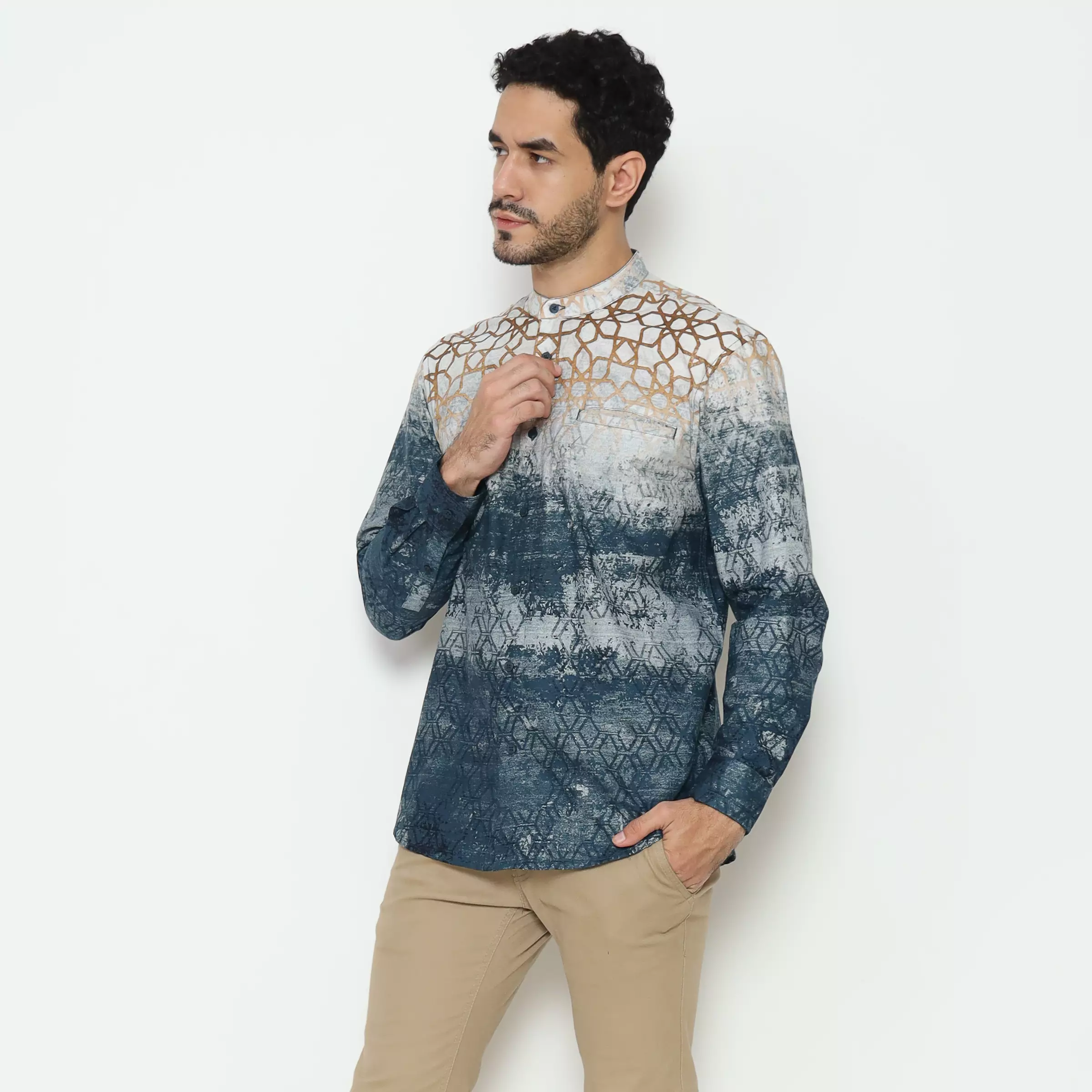 AMK Kemeja Koko Printing Pria Lengan Panjang KK Dilnawas L/s Navy