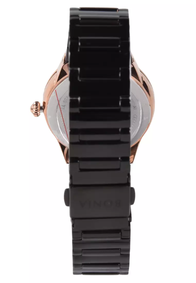 Bonia Sapphire - Jam Tangan Wanita - Rosegold - Black Stainless Steel Bracelet - BNB10667-2537S