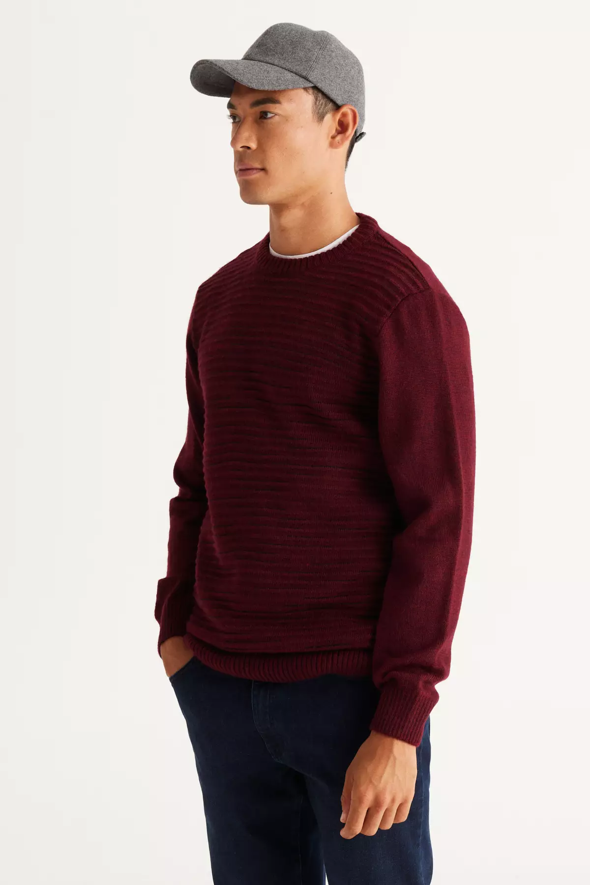 Crew Neck Patterned Knitted Sweater