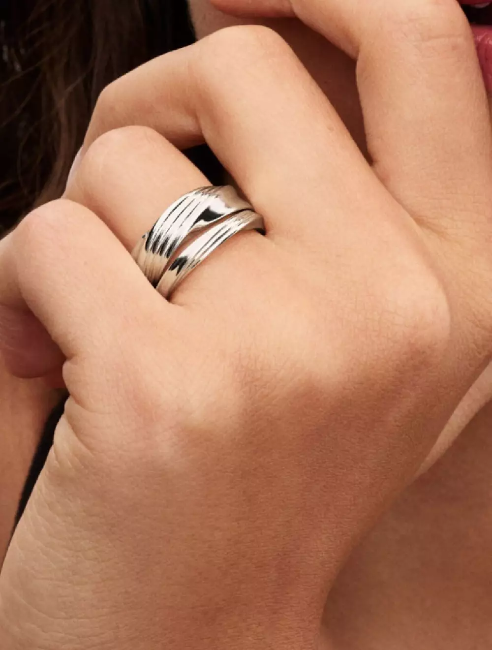 Texture twisted 14k gold-plated ring