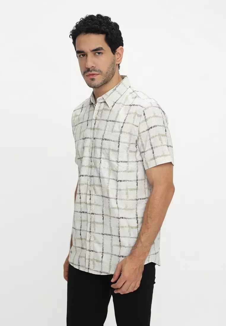 POLICE Kemeja Printing Cotton Soft Olive Regular Fit Pria