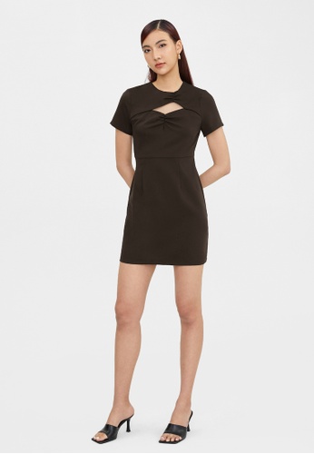 Buy Pomelo Ruched Neck Accent Dress Dark Brown 2021 Online Zalora Singapore