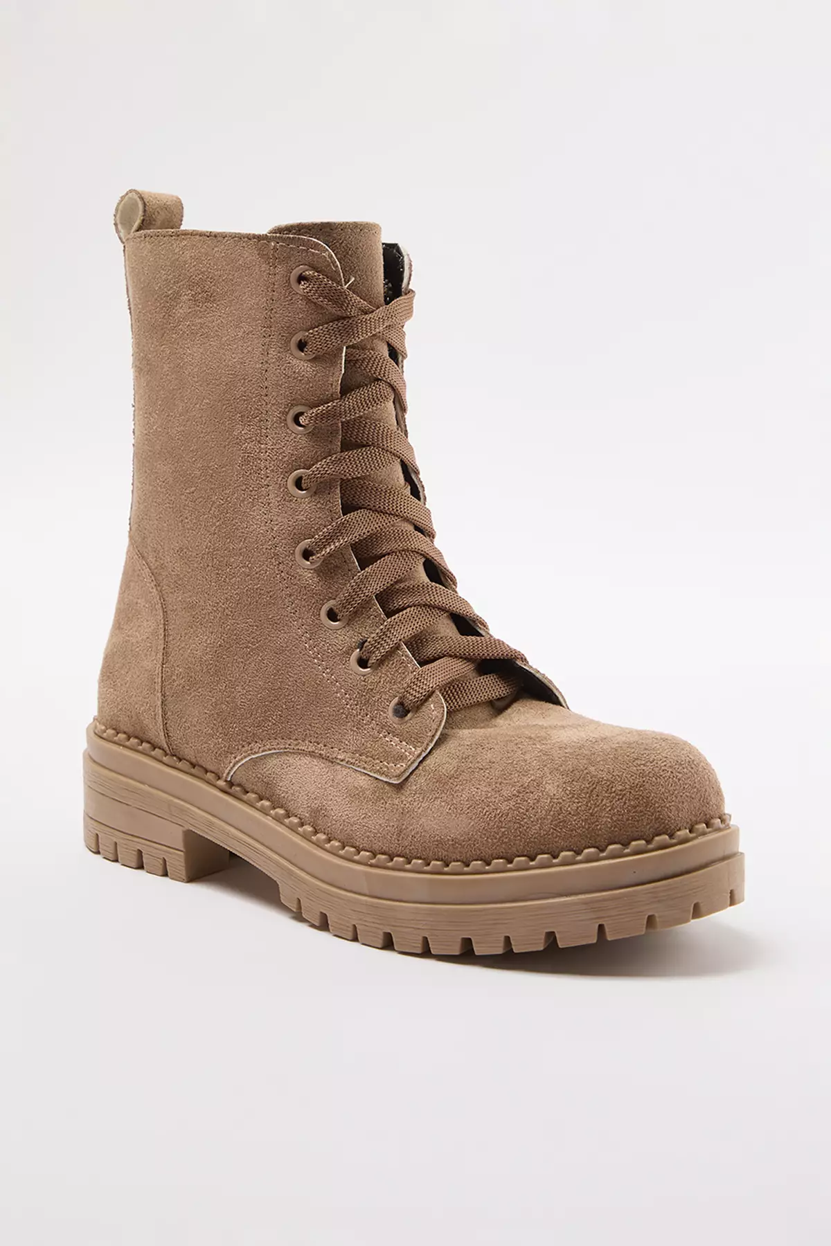 Mink Suede Lace-Up And Zip-Up Short Flat Women's Boots Takaw25Bo00026