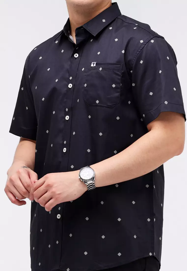 Woven Printed Poplin Short Sleeves Polo