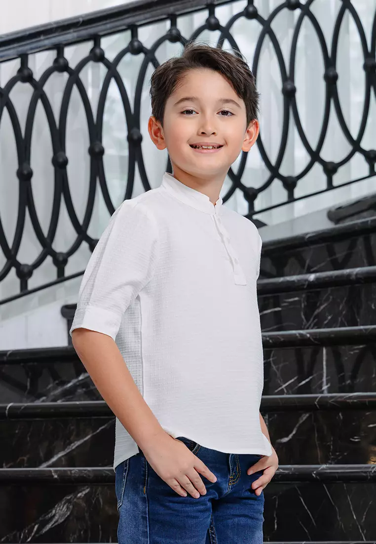 Little X eight Boy Kanaan Kragh Koko - Kragh Koko Lengan Pendek Putih Anak Laki-laki - Family Collection - Eid Collection Koleksi Lebaran Junior