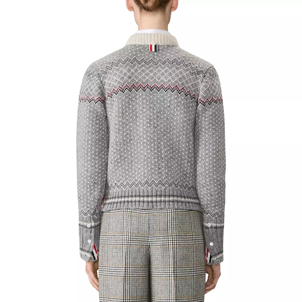 Fairisle Jacquard Donegal Cropped Cardigan Grey