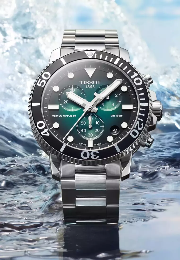Tissot Seastar 1000 Chronograph 45.5mm Graded Green-Black Dial Stainless Steel Band Quartz Watch T1204171109101