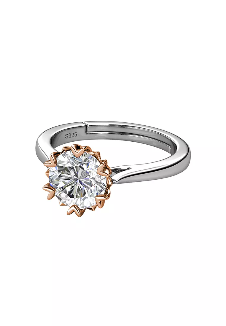 Berlian Moissanite Le Fond Ring Rose Gold White [GRA CERTIFICATE MOISSANITE DIAMOND] - Cincin 1carat Moissanite Diamond 925 Silver Celesta by Her Jewellery
