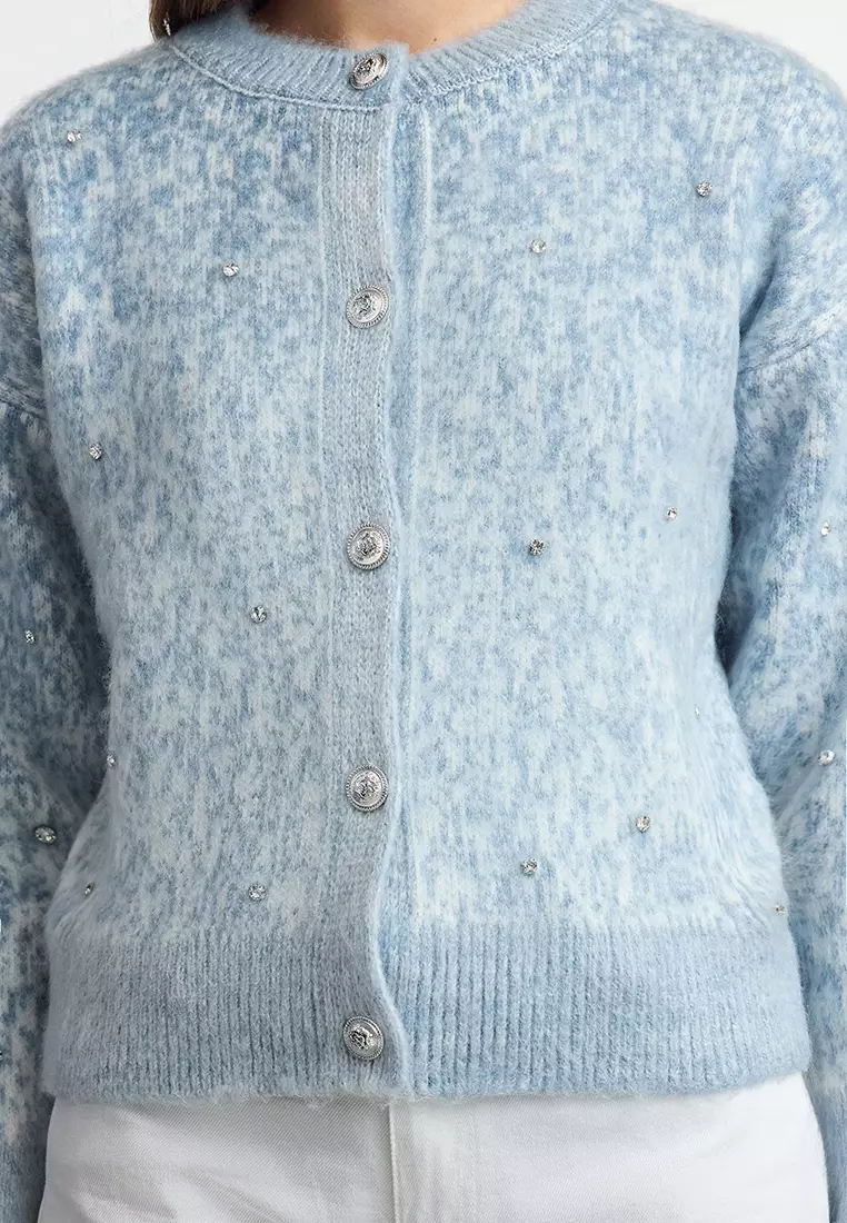 Blue Soft Textured Patterned Knitwear Cardigan TWOAW25HI00185
