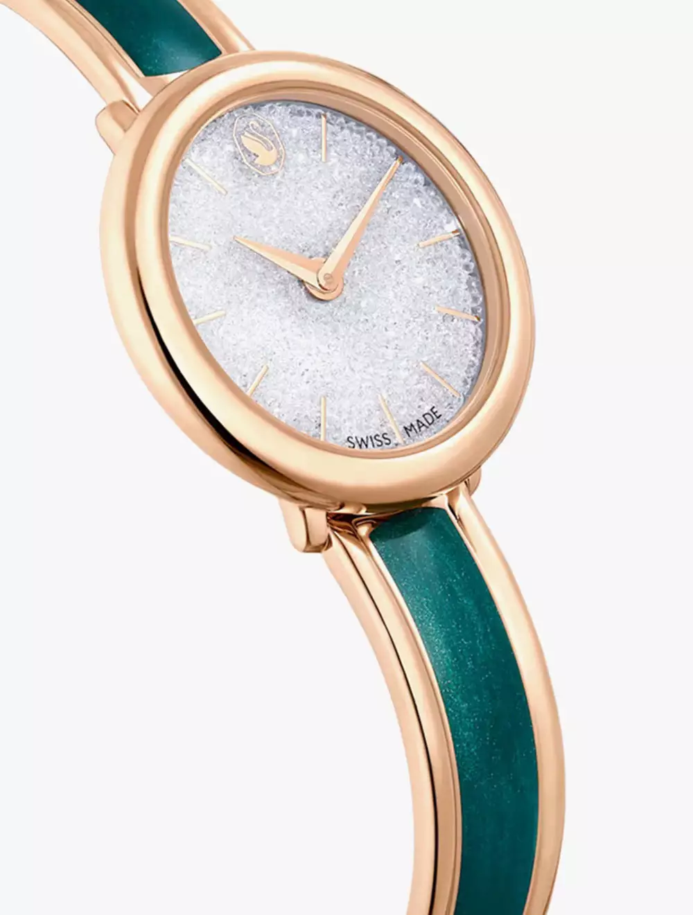 Crystalline Bangle Watch, Swiss Made, Metal Bracelet, Green, Rose Gold-Tone Finish - Green