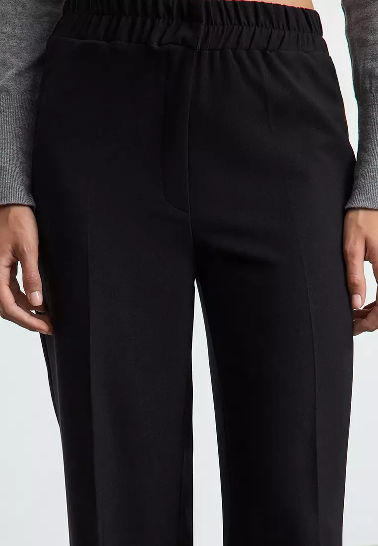 Straight Cut Elastic Waist Trousers