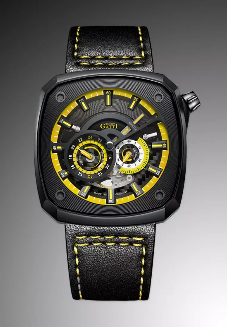 Automatic Unisex Stainless Steel Watch, Leather Strap
