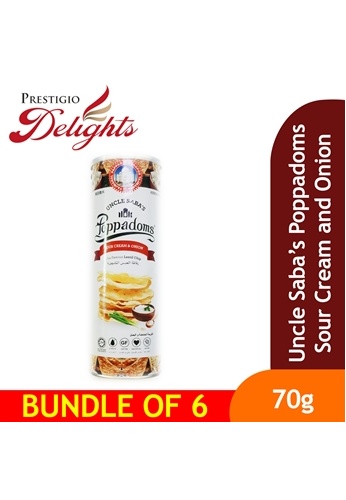 Prestigio Delights Uncle Saba's Poppadoms Sour Cream and Onion Flavour 70g Bundle of 6 9E8A3ESFAABBF2GS_1