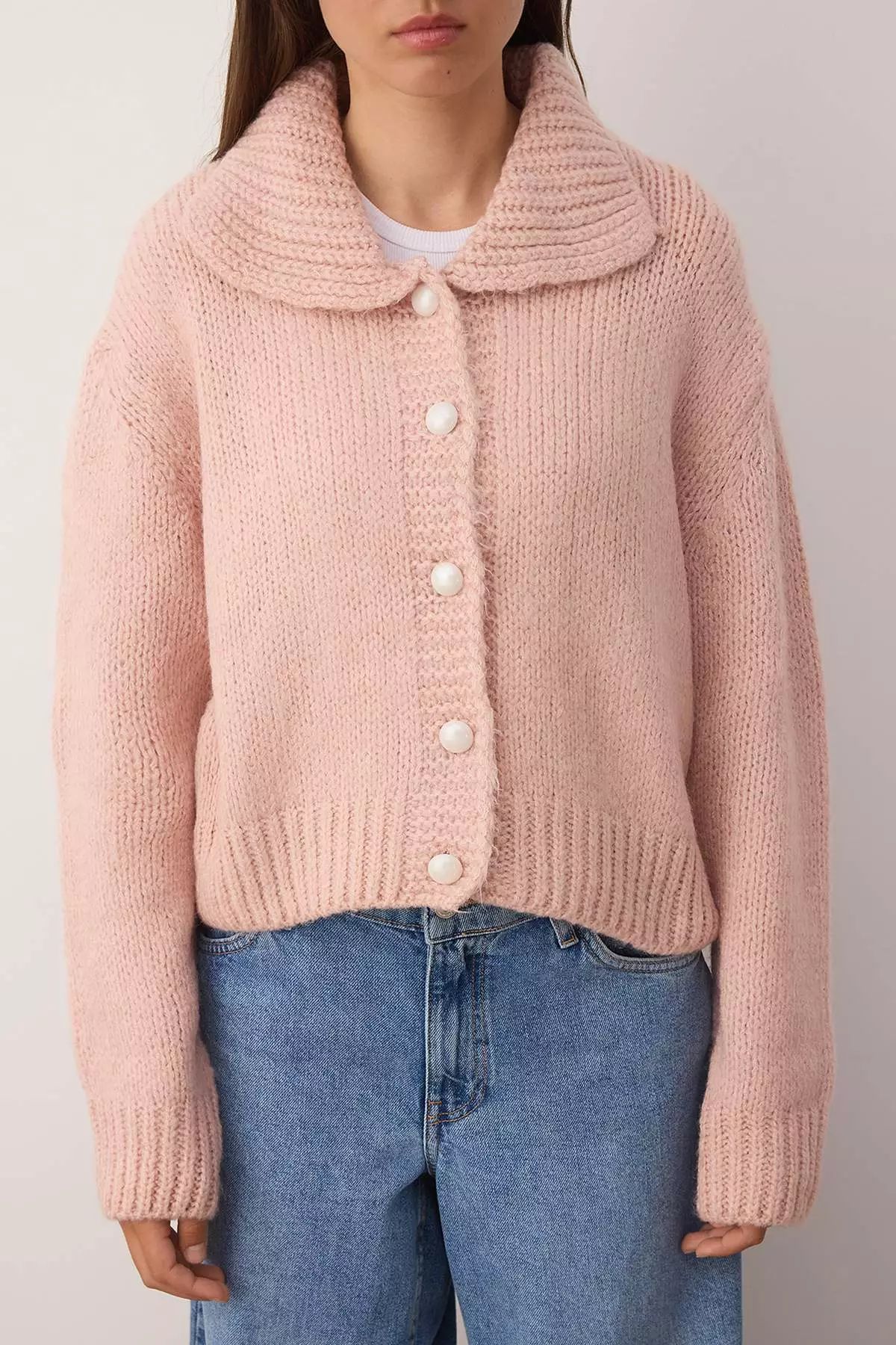 Pink Oversize/Wide Pattern Crop Knitwear Cardigan