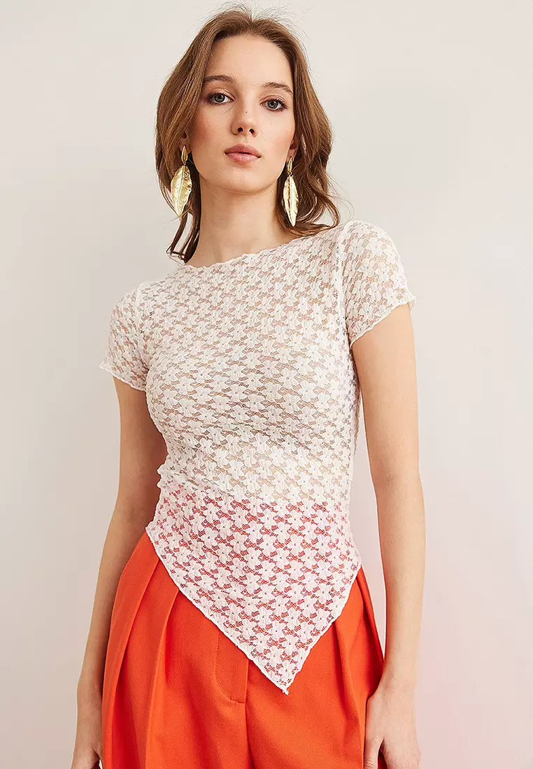 Six Asymmetrical Lace Blouse