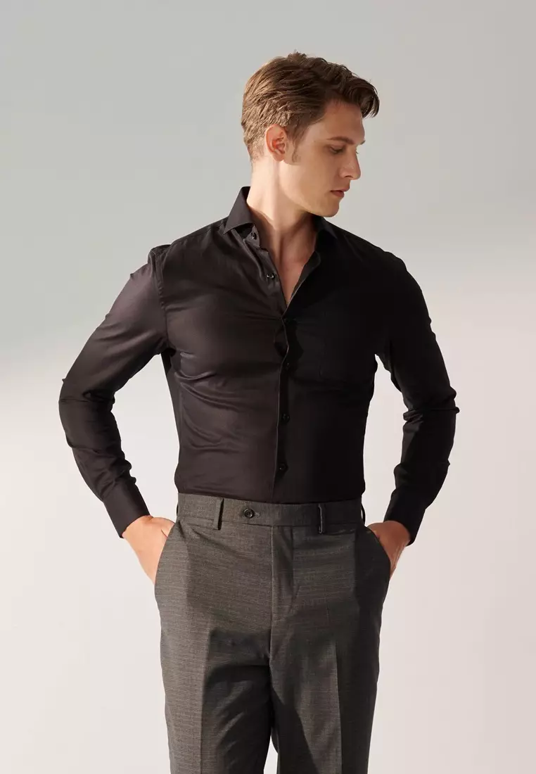 Black Textured Slim Fit Shirt