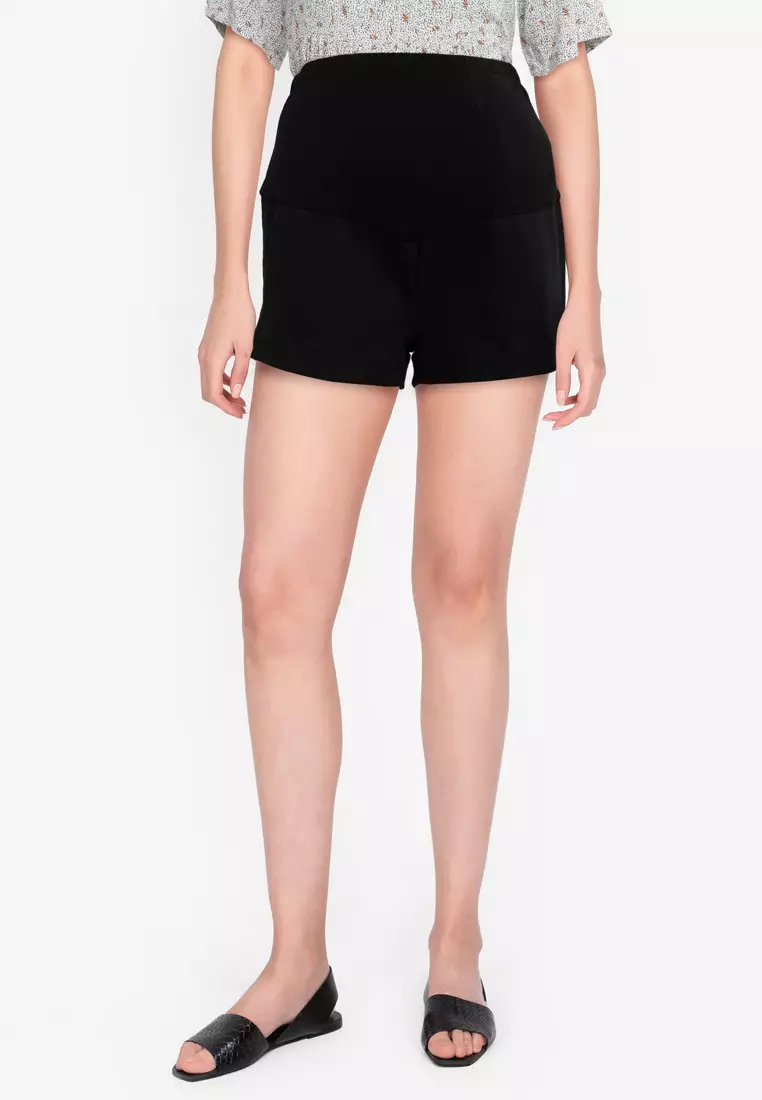 Mama  Hollister Washed Black High Rise Belted 100% Cotton Mom Shorts