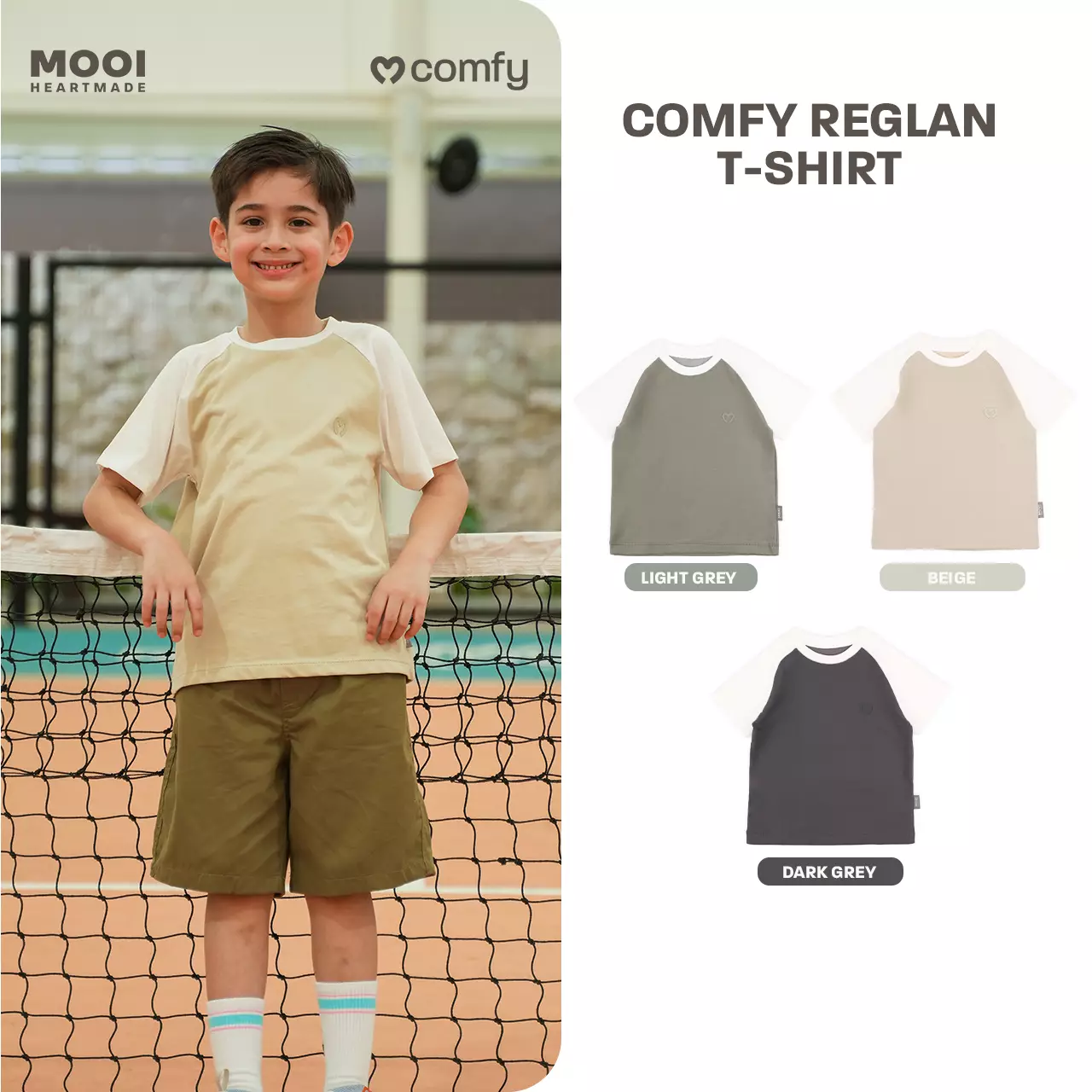 Mooi Kaos Anak Laki-Laki Comfy Reglan T-Shirt - Light Grey