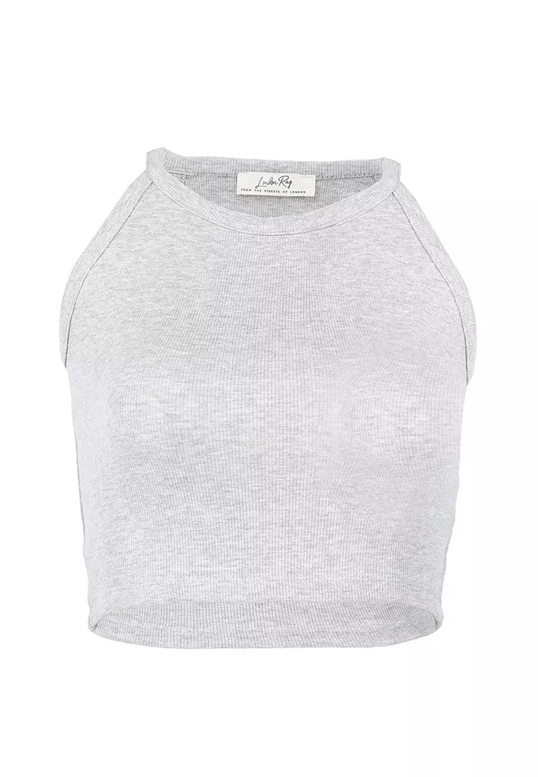 Grey Basic Halter Crop Top