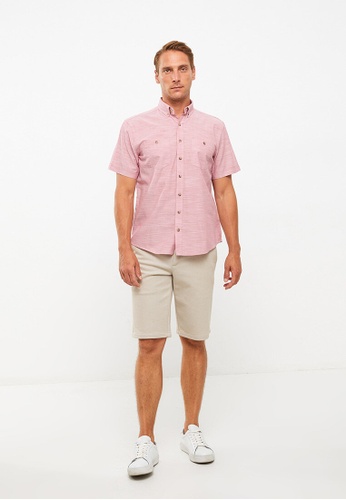 LC WAIKIKI pink Regular Fit Short Sleeve Poplin Men's Shirt 40DB3AAF4AFA25GS_1