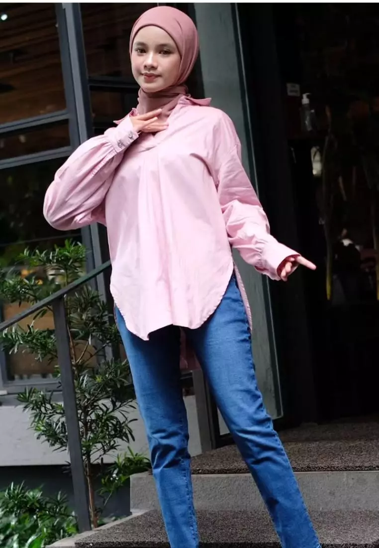 Viola Cotton Shirt - Pink Muda- Kemeja Basic Polos