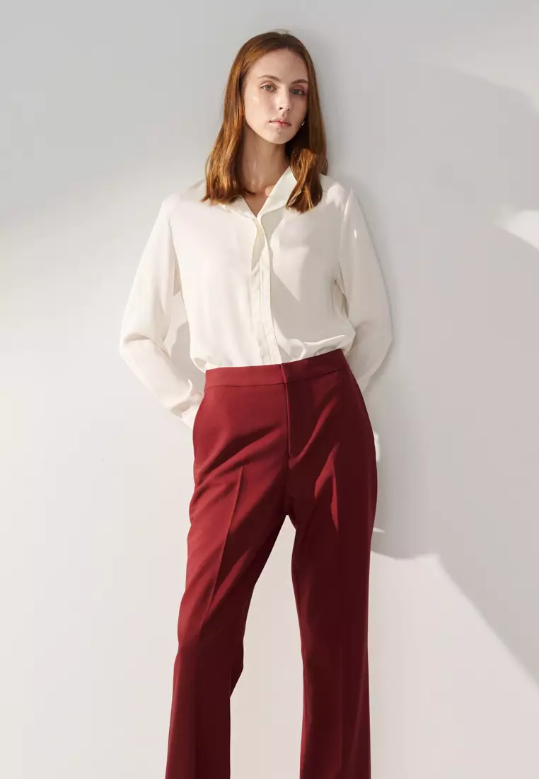 Cream White Styled V-neck Blouse