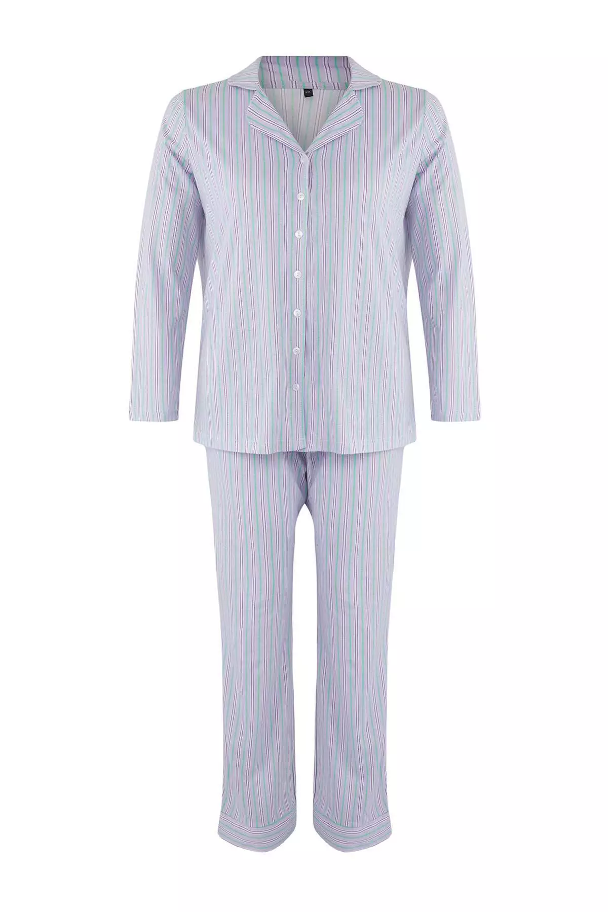 Lilac 100% Cotton Striped Shirt-Pants Knitted Pajama Set Tbbaw26Ai00017