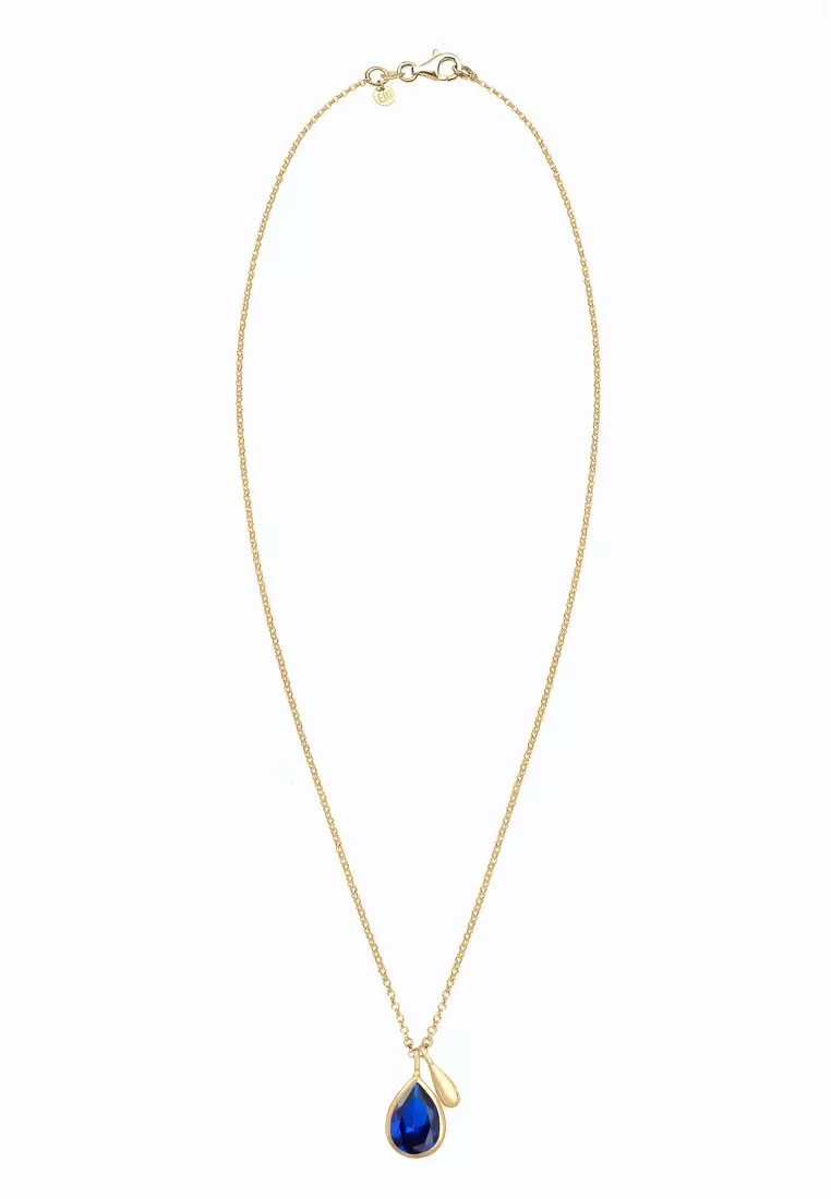 Kalung Perhiasan Perak 925 Wanita Drop Sapphire Blue Gold Plated