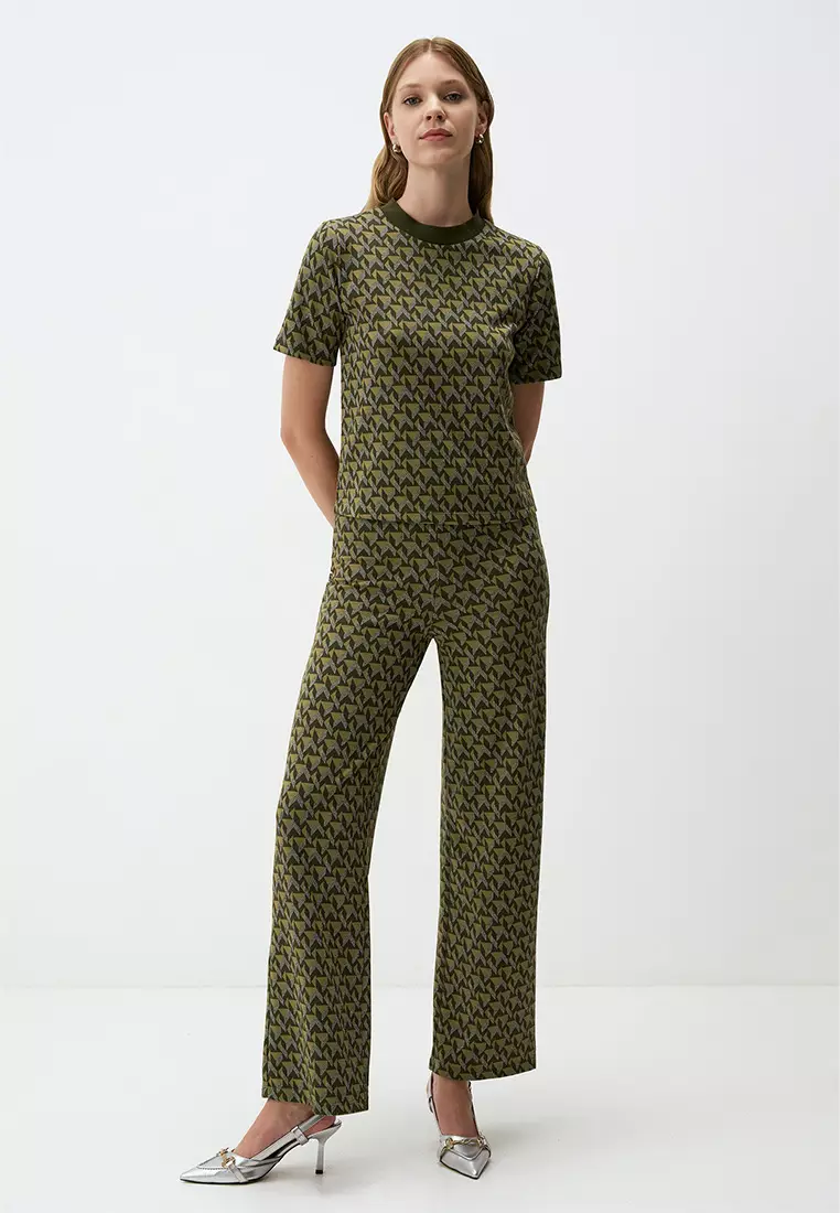 Jimmy Key Jimmy Key Khaki High Waist Wide Leg Patterned Pants 2026 ...