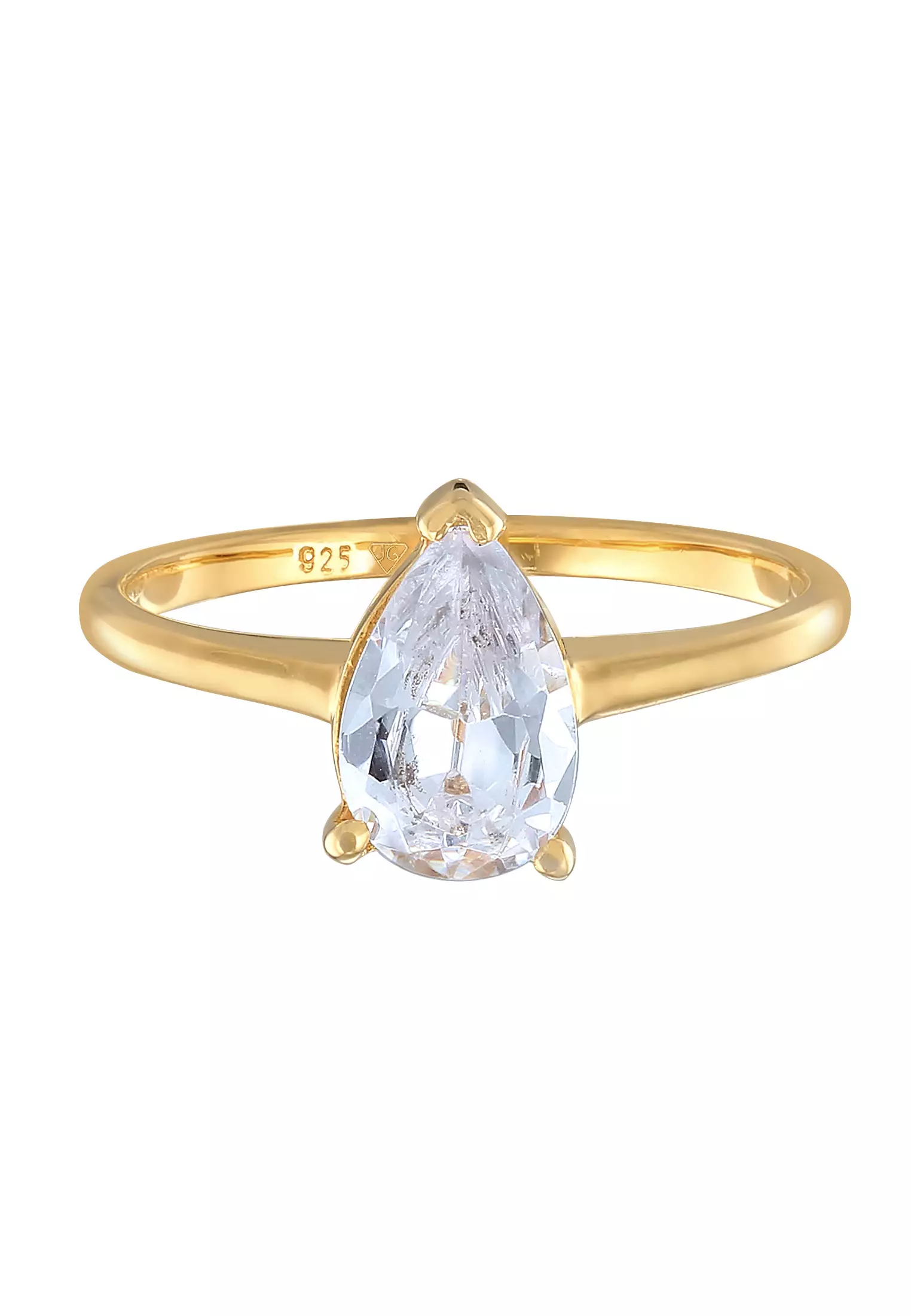 Ring Engagement Solitaire Drop Zirconia Gold Plated