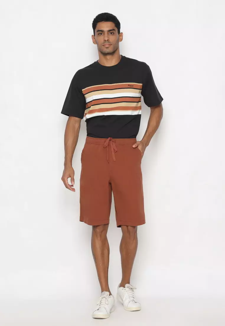 RBJ Celana Pendek Karet Polos Cotton Coklat Tua Pria