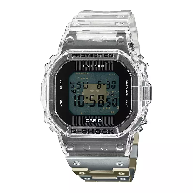 Jam Tangan Pria Casio G-Shock DWE-5640RX-7DR 40th Anniversary Clear Remix Digital Dial St. Steel And Resin Band