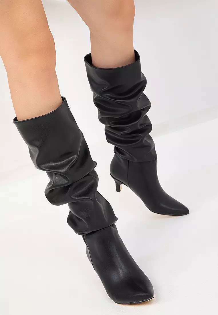 Slouchy Kitten Heel Long Boots