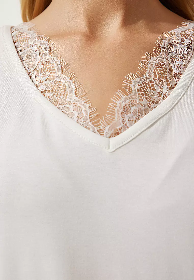 Lace Detail Viscose Blouse