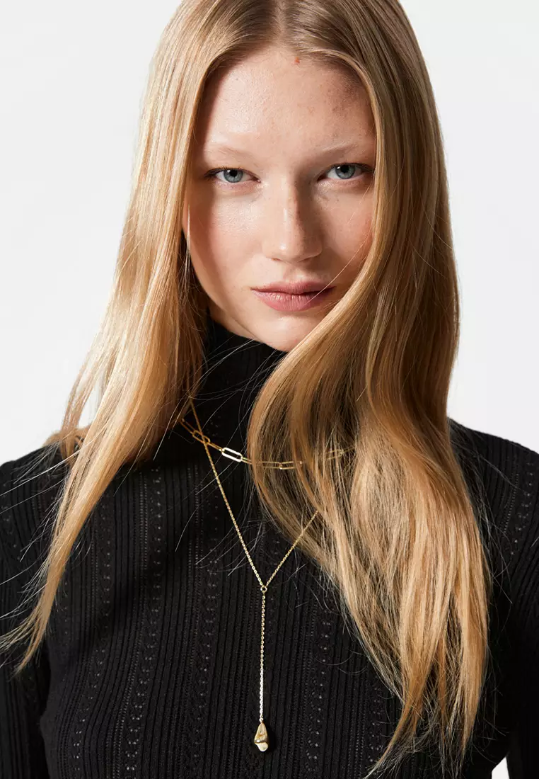 Pointelle-Knit Turtleneck Top