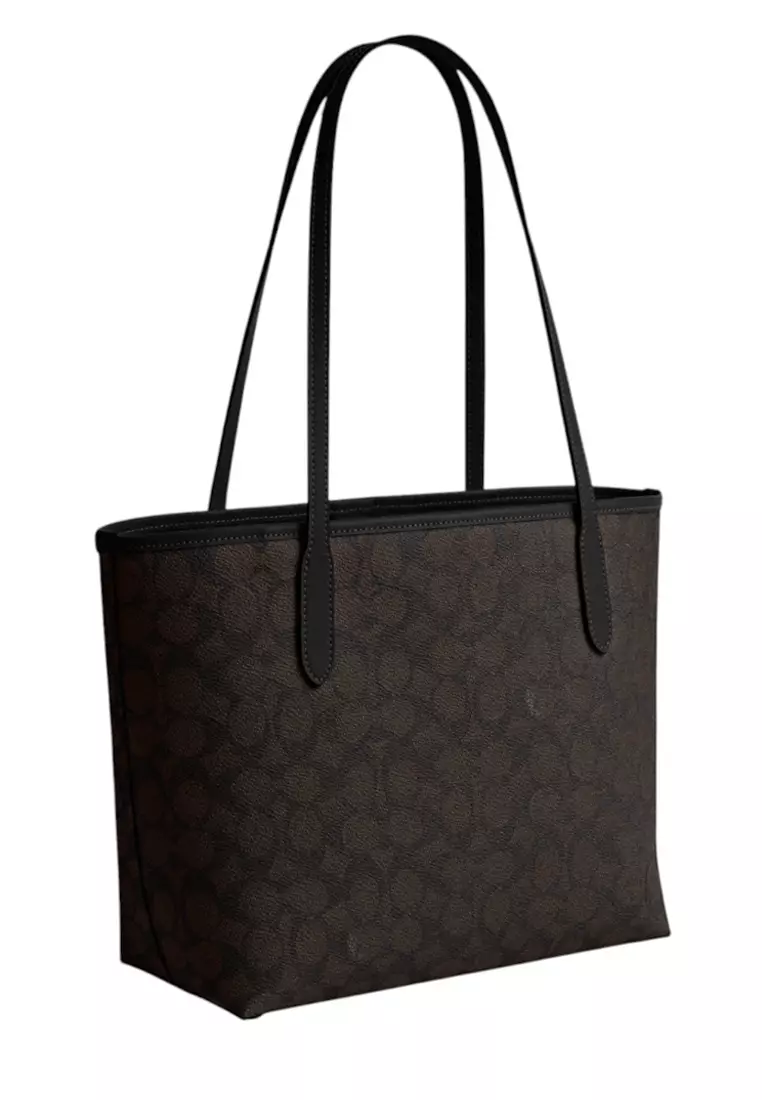 Buy COACH Medium City Tote Bag In Signature Canvas - Walnut/Black
