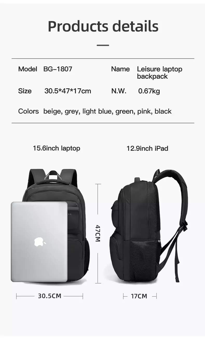 Bange BG1807 Tas Ransel Backpack Laptop Kerja Kuliah sekolah 15.6 Inch - Hitam