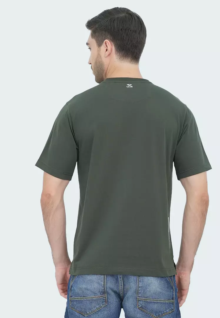 LGS - Kaos Casual Pria - Sablon Tulisan Possible - Katun - Warna Hijau Army - Reguler Fit - CTS.222.S3476.01.C