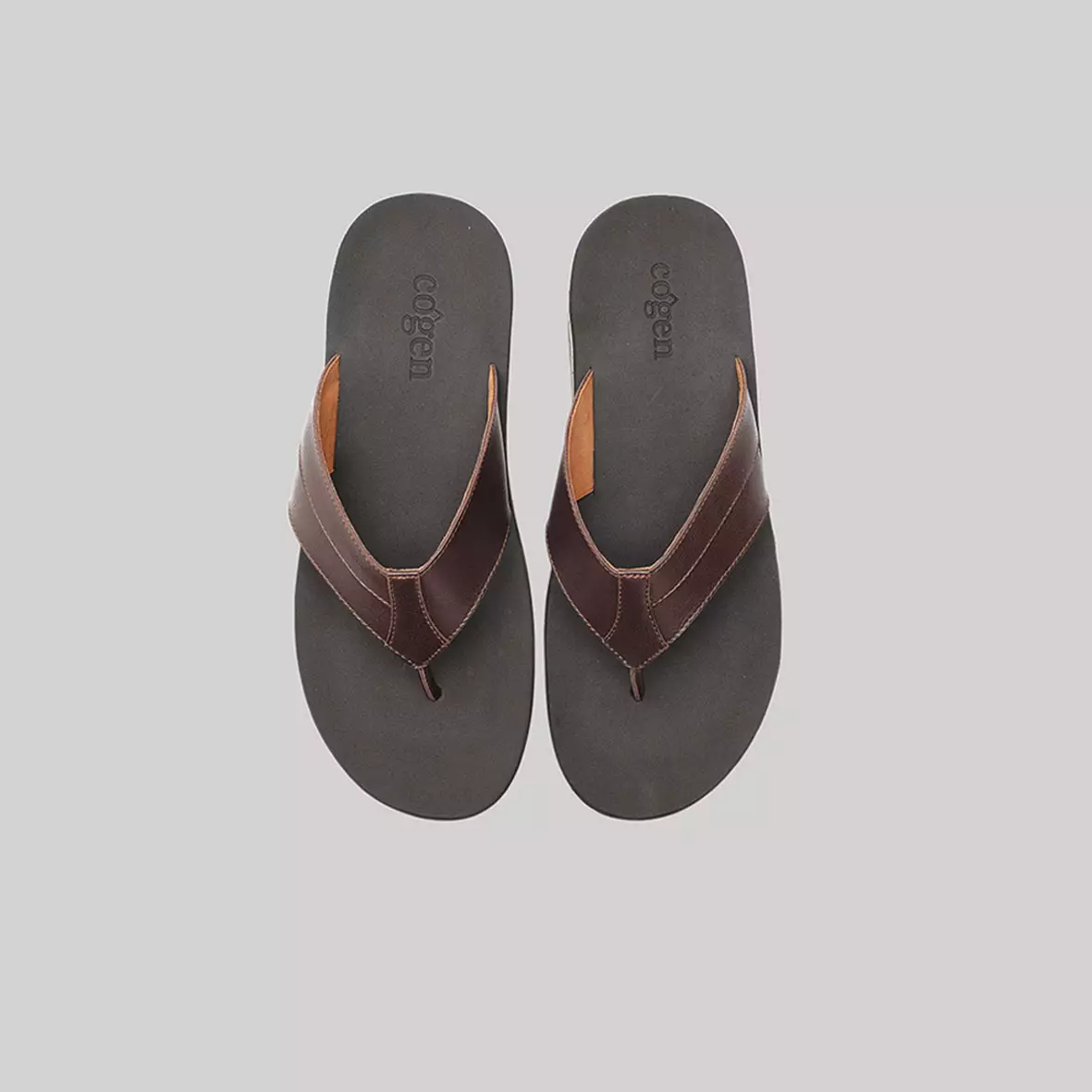 Sendal Jepit Kulit Pria Cogen Sandal Cowok Flip Flop Marino Leather - Brown