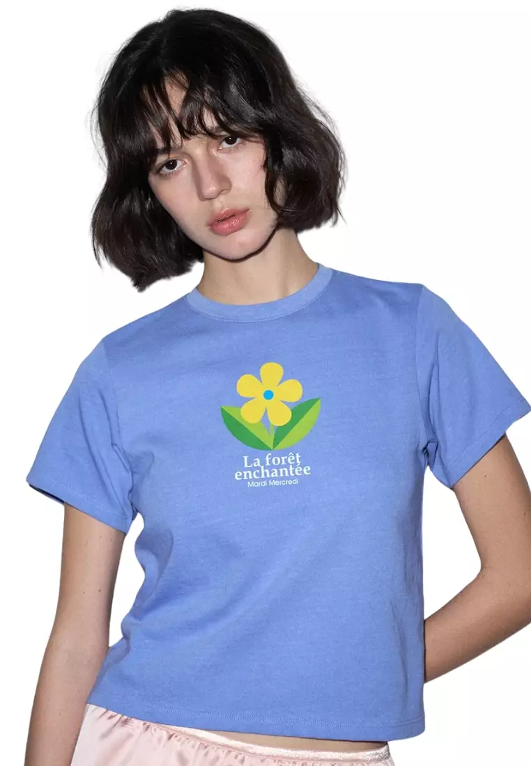 Jual Mardi Mercredi Slim TShirt Enchantee - Flower Blue